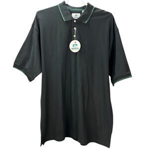 Outdoor World Golf Polo Mens 2XL XXL Black 100% Cotton NEW Green Stripe Trim